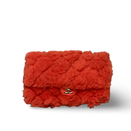 Chanel Classic Shearling Medium Orange Pink Single Flap