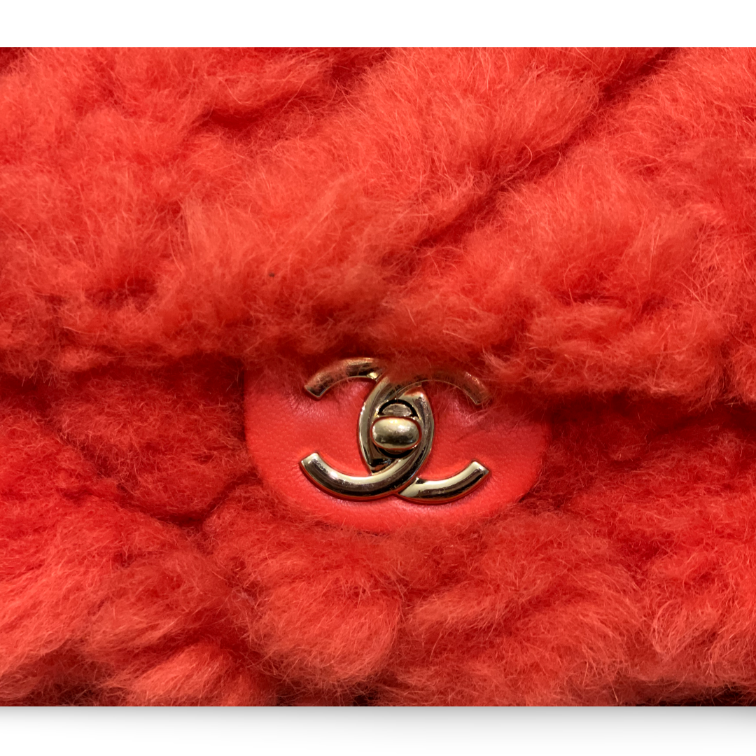 Chanel Classic Shearling Medium Orange Pink Single Flap