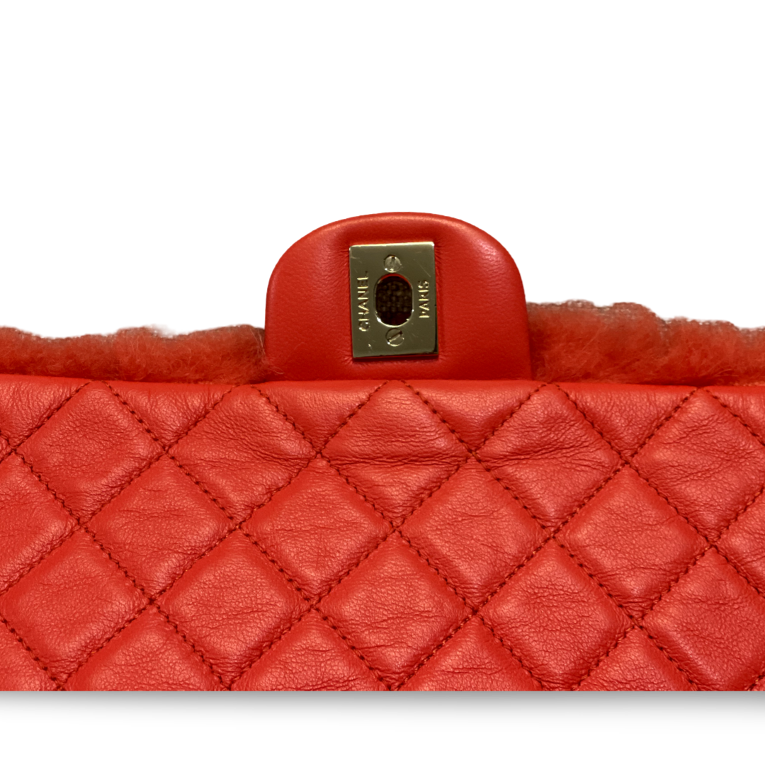 Chanel Classic Shearling Medium Orange Pink Single Flap