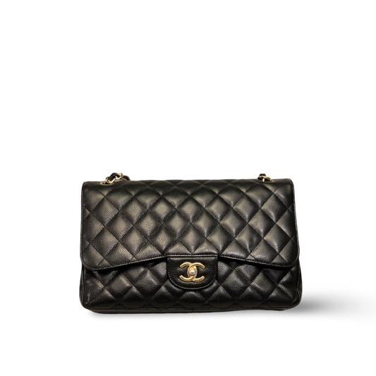 Chanel Classic Caviar Quilted Jumbo Black Single Flap