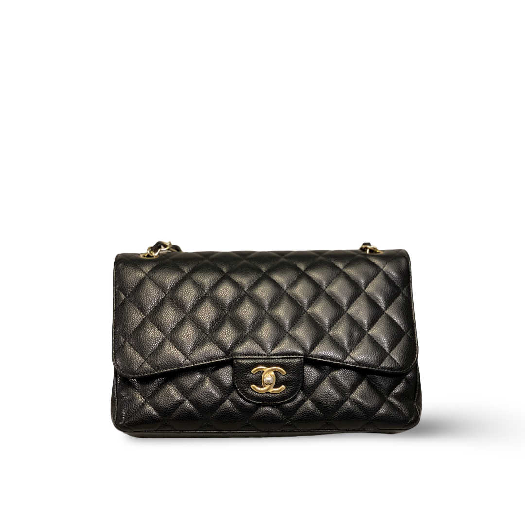 Chanel Classic Caviar Quilted Jumbo Black Double Flap
