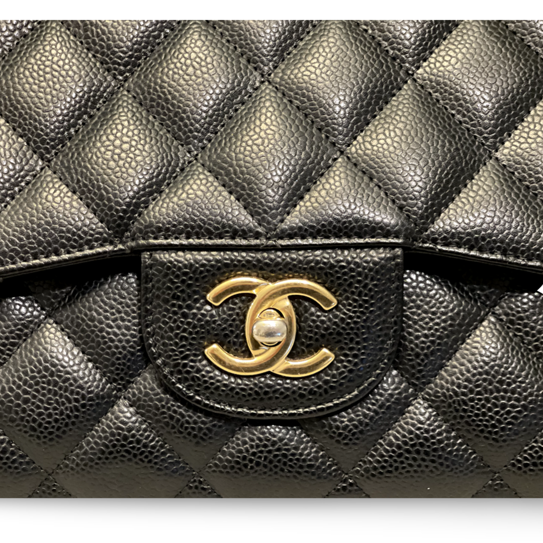 Chanel Classic Caviar Quilted Jumbo Black Double Flap