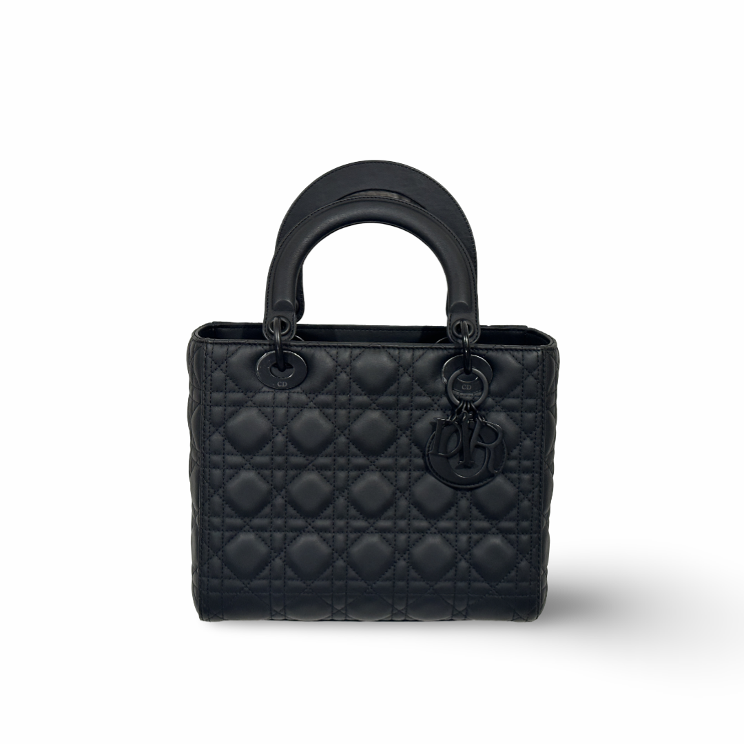 Dior Calfskin Cannage Ultra Matte Medium Lady Black Bag