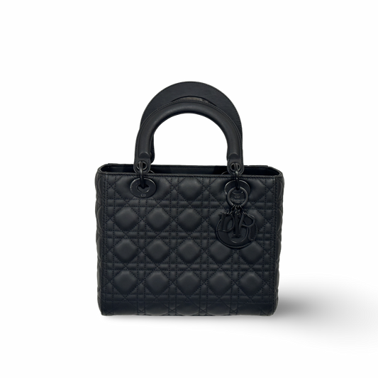 Dior Calfskin Cannage Ultra Matte Medium Lady Black Bag