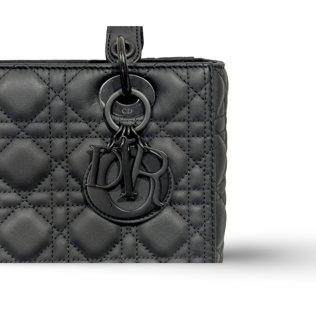 Dior Calfskin Cannage Ultra Matte Medium Lady Black Bag