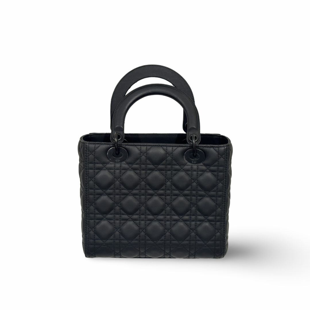 Dior Calfskin Cannage Ultra Matte Medium Lady Black Bag