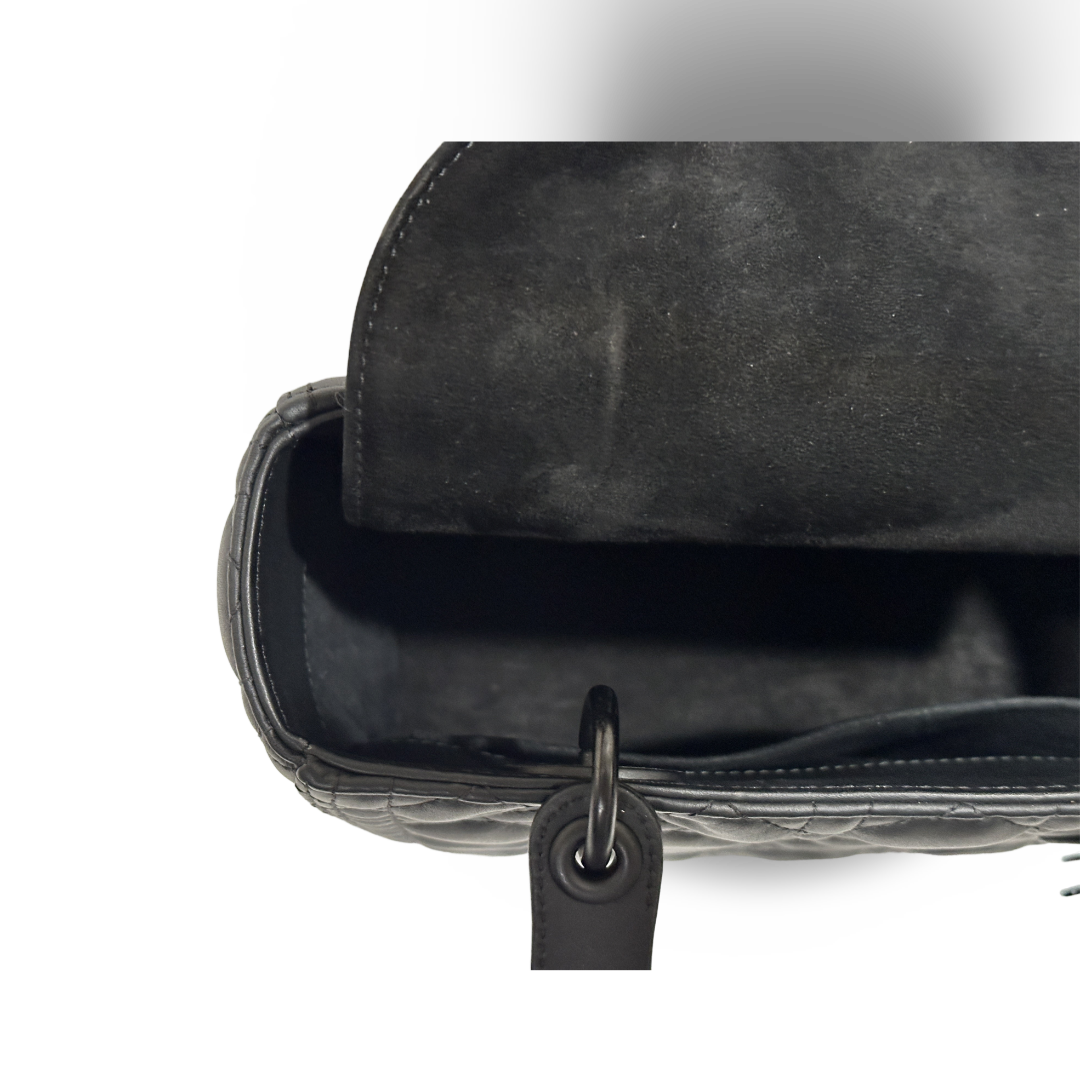 Dior Calfskin Cannage Ultra Matte Medium Lady Black Bag