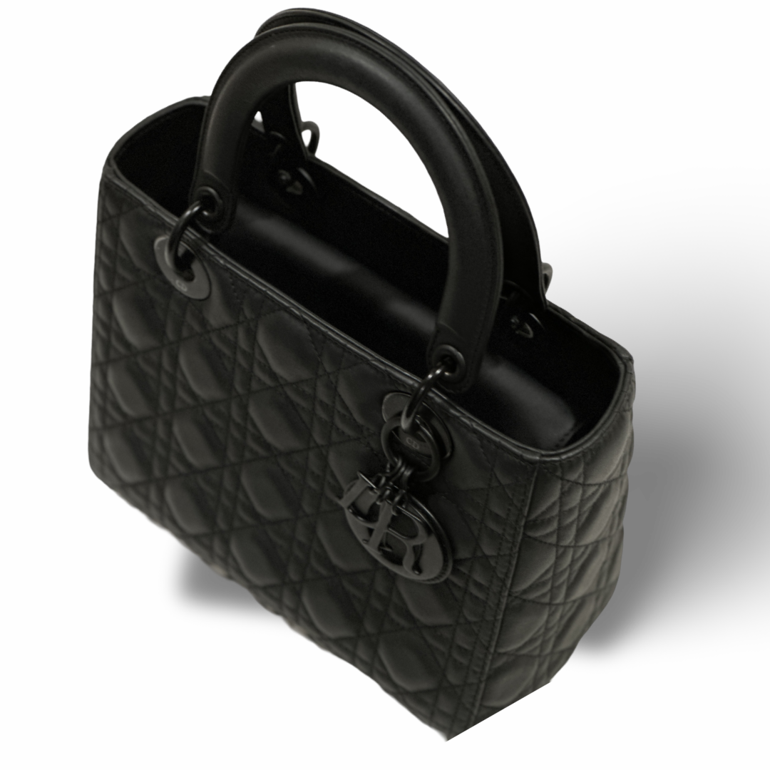 Dior Calfskin Cannage Ultra Matte Medium Lady Black Bag
