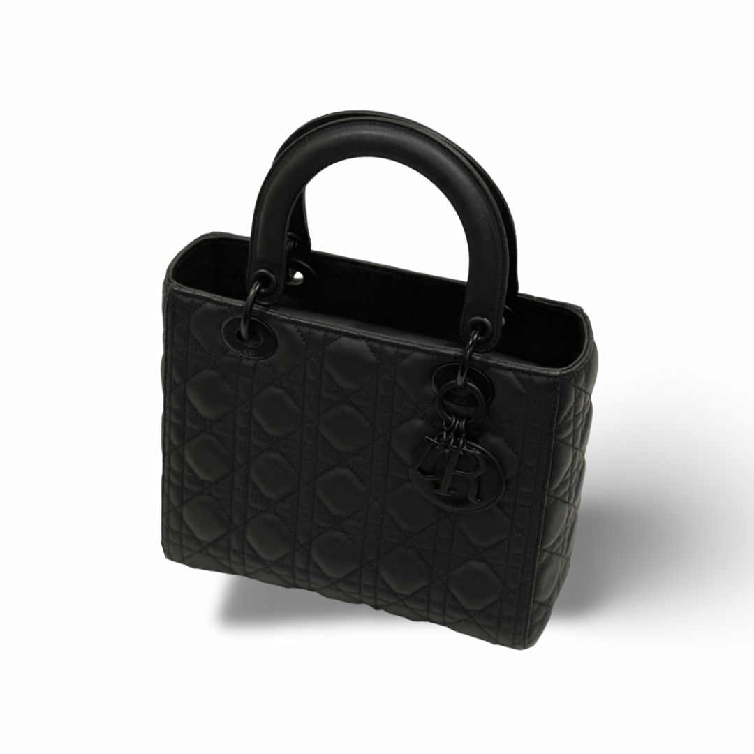 Dior Calfskin Cannage Ultra Matte Medium Lady Black Bag