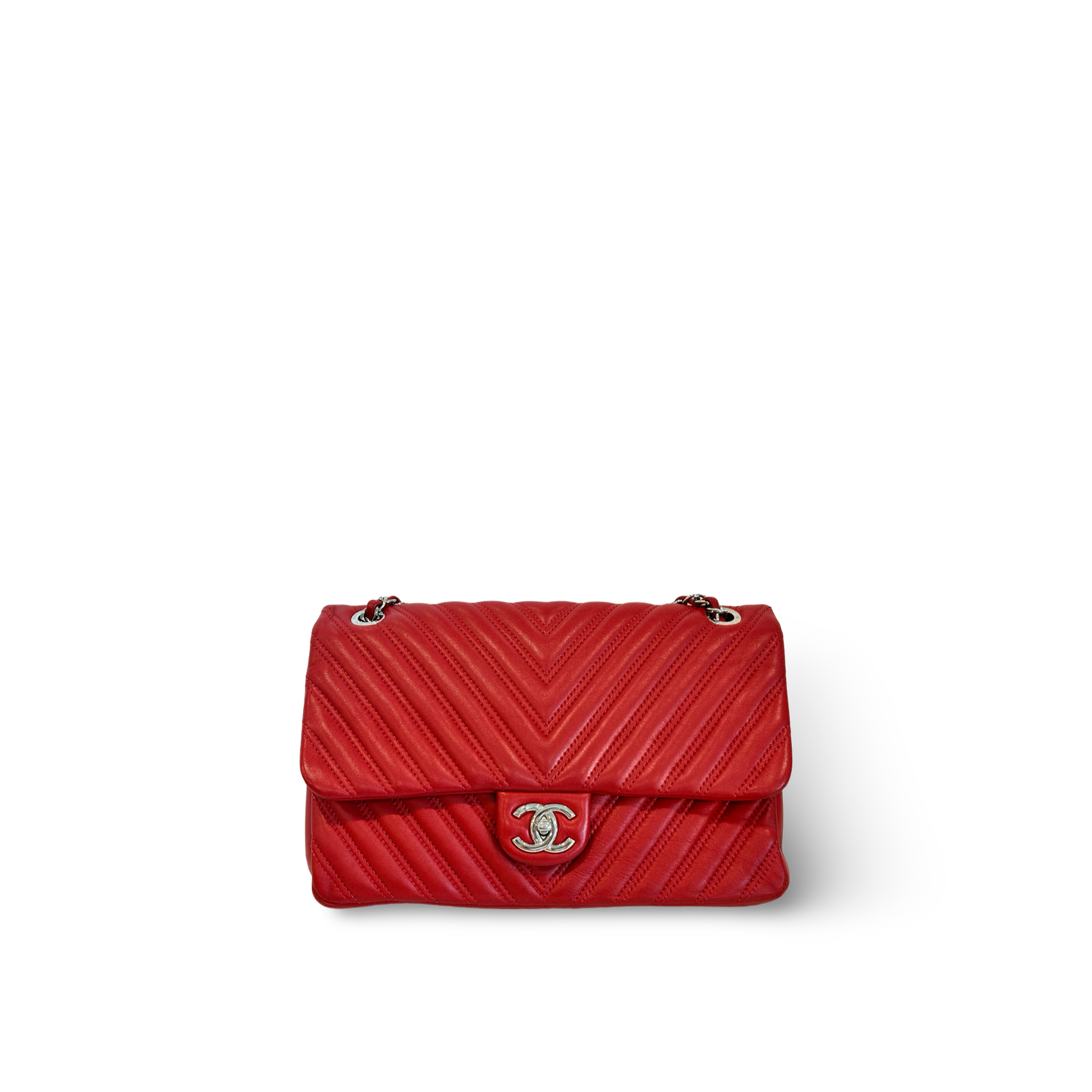 Chanel Chevron Lambskin Small Single Flap Red