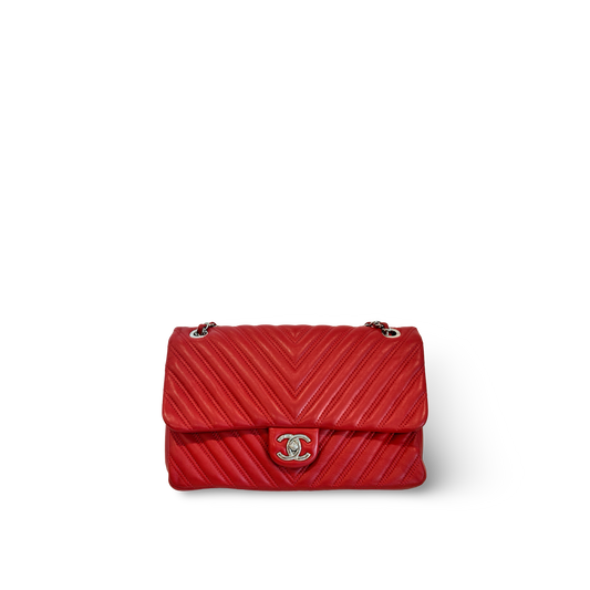 Chanel Chevron Lambskin Small Single Flap Red