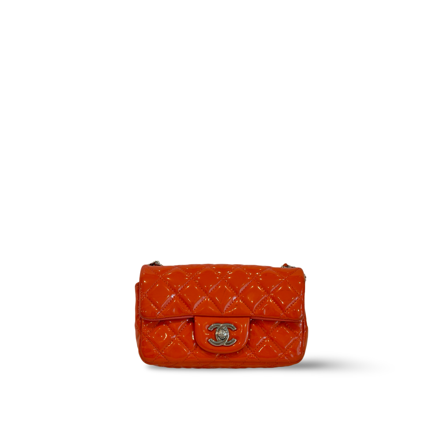 Chanel Classic Mini Rectangle Patent Single Flap Orange Pink