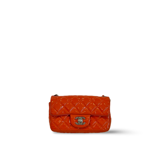 Chanel Classic Mini Rectangle Patent Single Flap Orange Pink