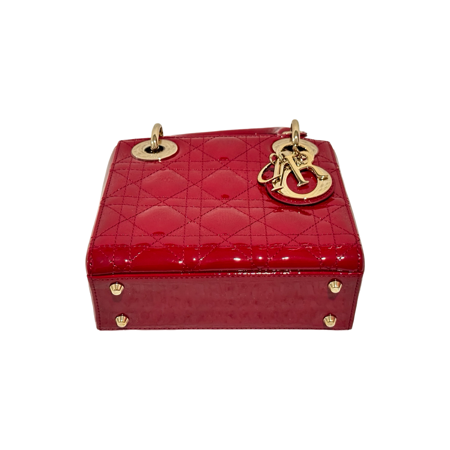 Dior Classic Patent Mini Lady Bag - Gold / Red