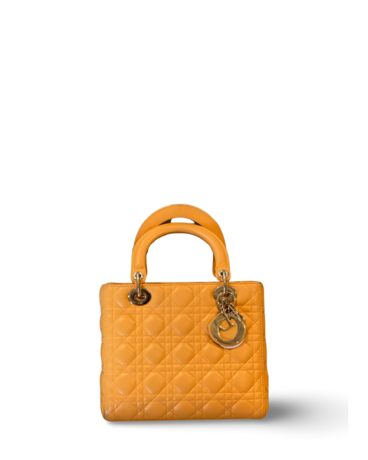 Dior Cannage Lambskin Medium Lady Orange Bag