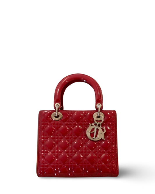 Dior Cannage Patent Medium Lady Red Bag