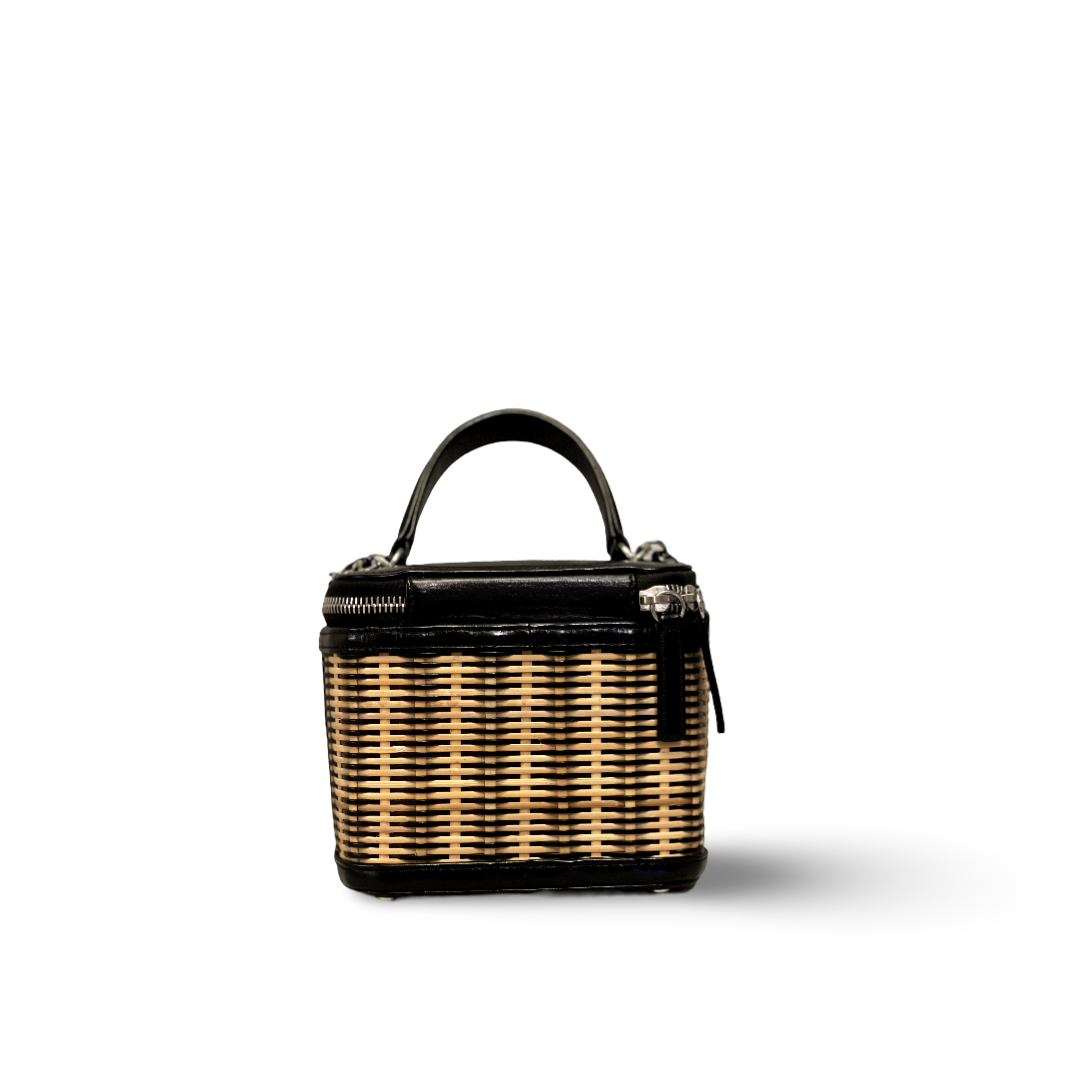 Chanel Glazed Calfskin Raffia Vanity Case Black Bag