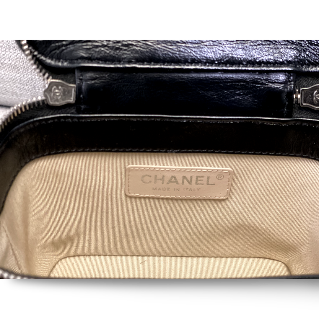 Chanel Glazed Calfskin Raffia Vanity Case Black Bag