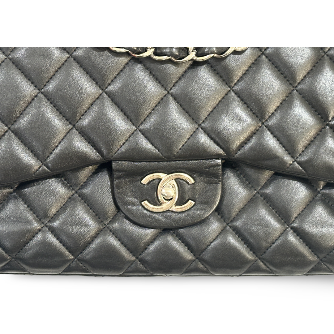 Chanel Classic Lambskin Quilted Jumbo Black Double Flap
