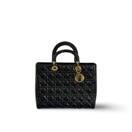 Dior Cannage Patent Large Lady Black Bag