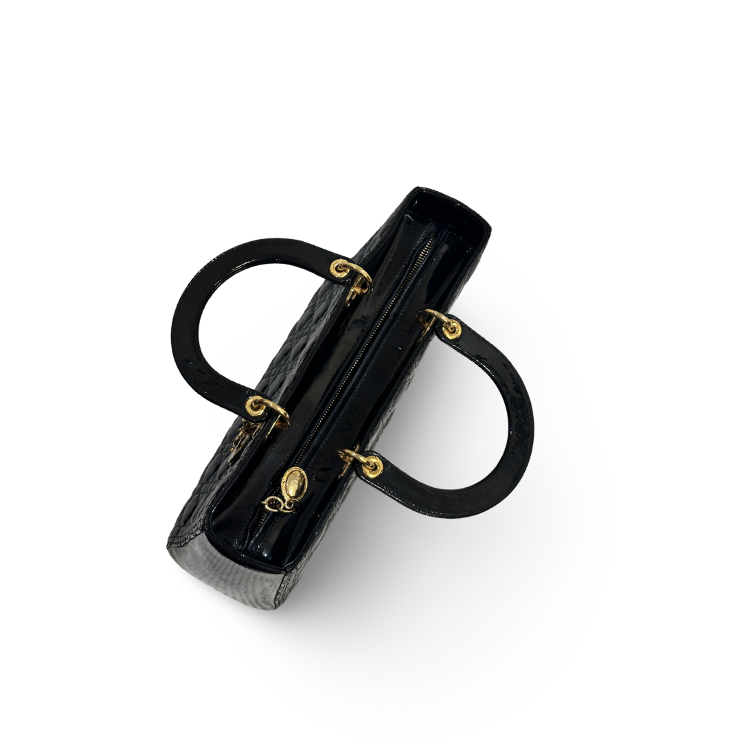 Dior Cannage Patent Large Lady Black Bag