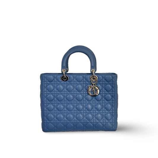 Dior Cannage Lambskin Large Lady Blue Sky Bag