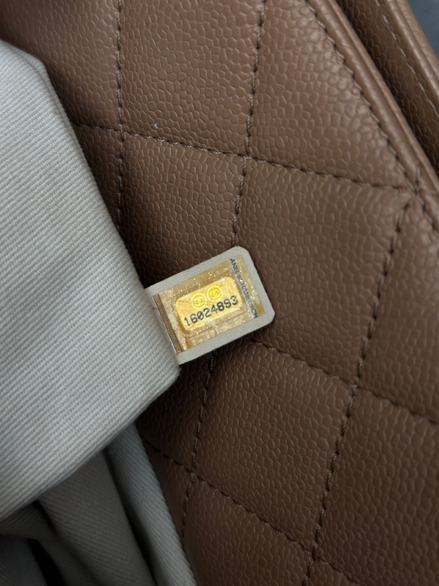 Chanel Classic Caviar Soft CC Top Handle Medium Tote - GHW / Beige