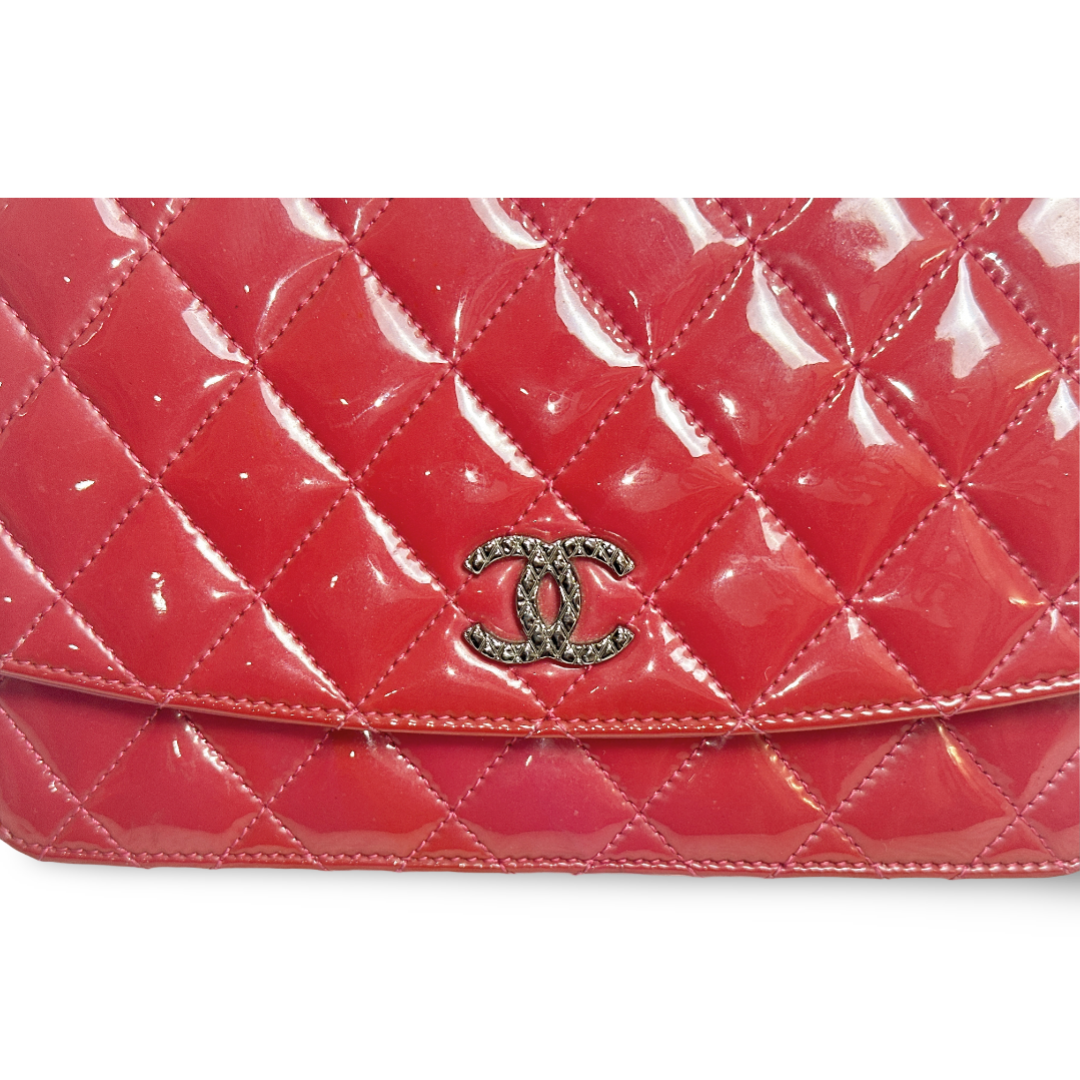 Chanel Patent Quilted Brilliant Wallet On Chain WOC Pink