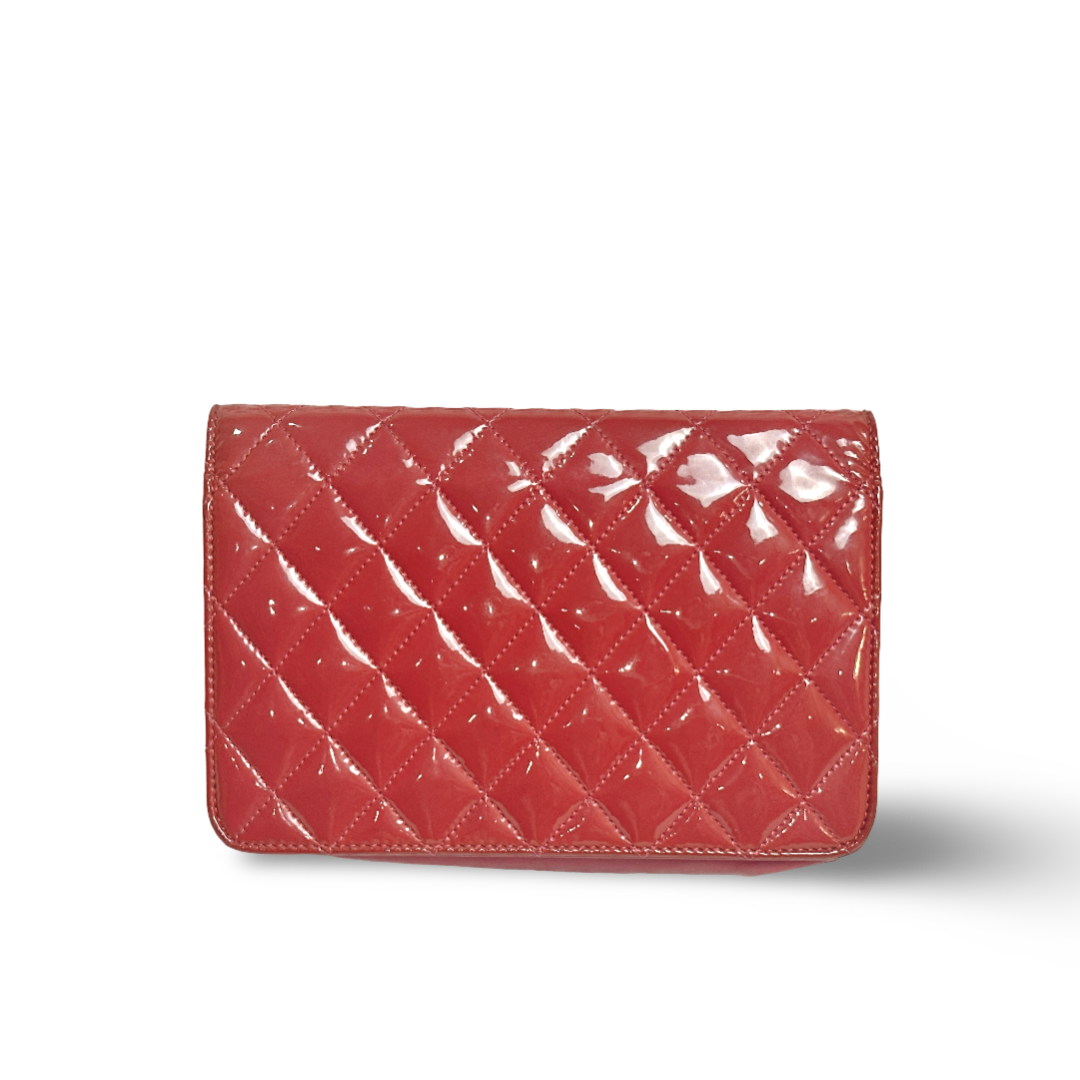 Chanel Patent Quilted Brilliant Wallet On Chain WOC Pink