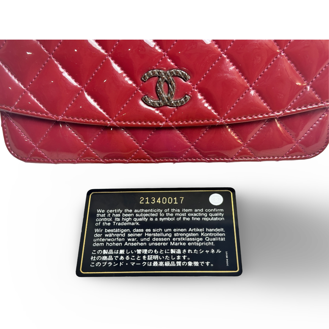 Chanel Patent Quilted Brilliant Wallet On Chain WOC Pink