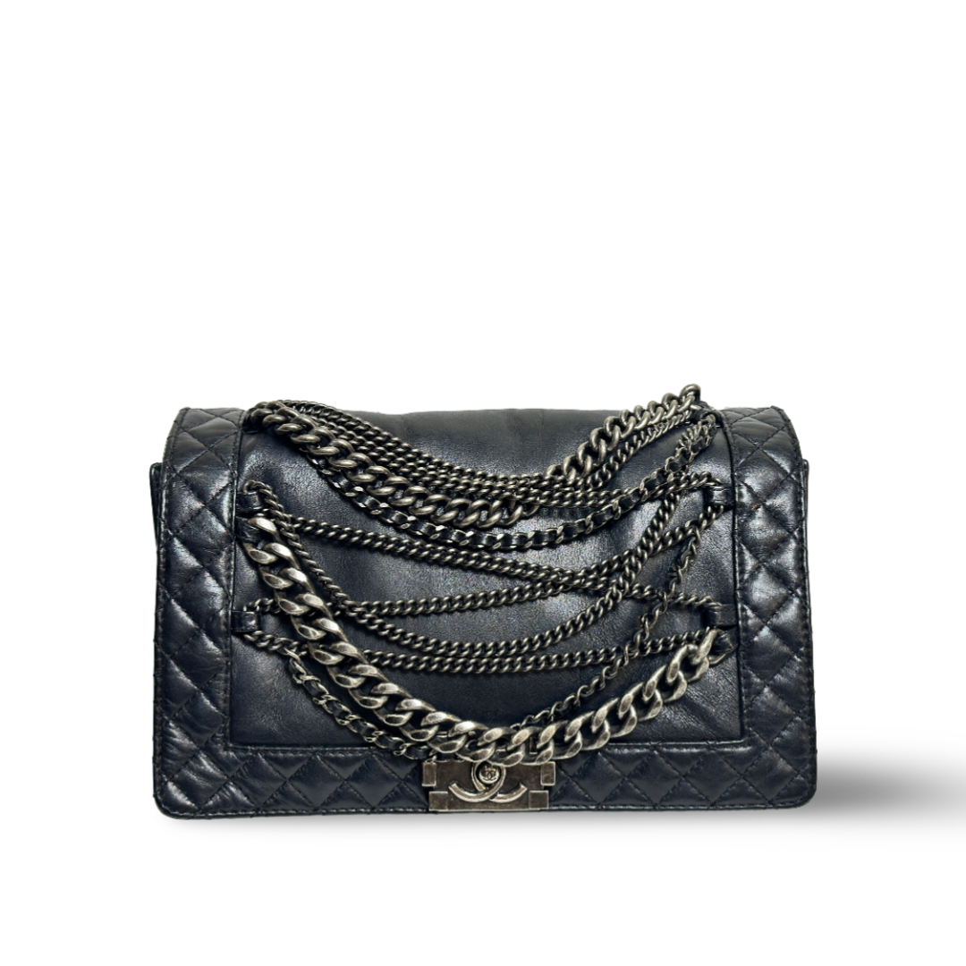 Chanel Muti-Chain Lambskin New Medium Boy Bag Black