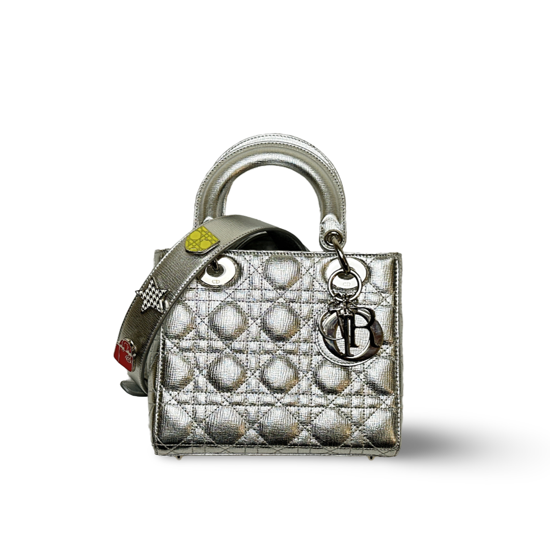 Dior Calfskin Cannage Small My ABCDior Lady Dior Bag Silver