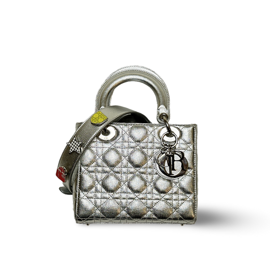 Dior Calfskin Cannage Small My ABCDior Lady Dior Bag Silver