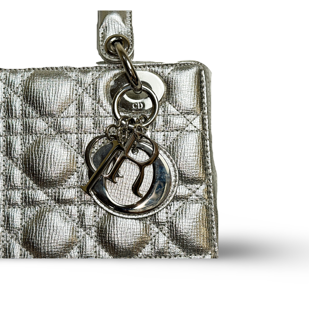 Dior Calfskin Cannage Small My ABCDior Lady Dior Bag Silver