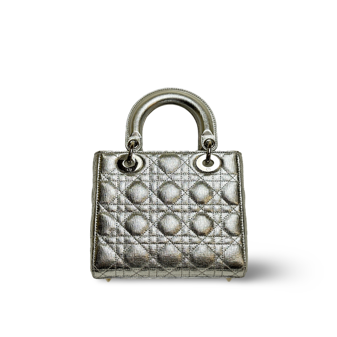 Dior Calfskin Cannage Small My ABCDior Lady Dior Bag Silver