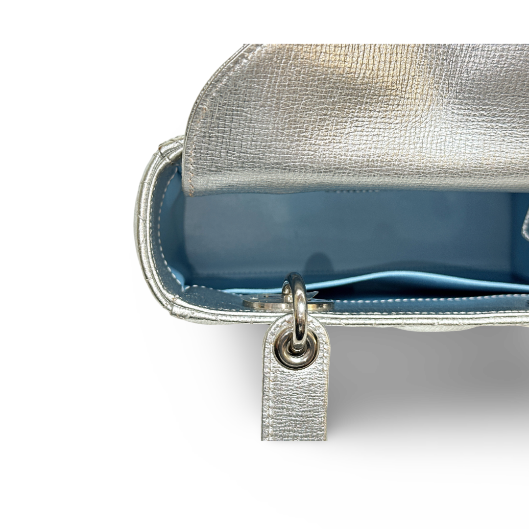 Dior Calfskin Cannage Small My ABCDior Lady Dior Bag Silver