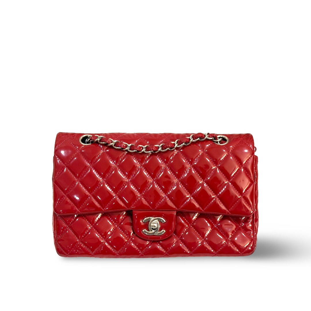 Chanel Classic Patent Quilted Medium Double Flap Red