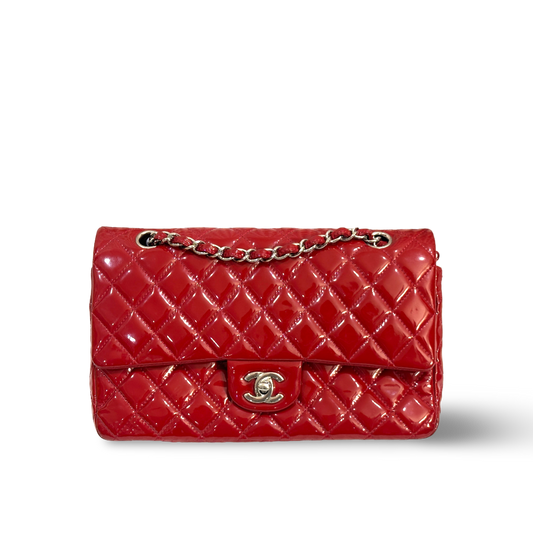 Chanel Classic Patent Quilted Medium Double Flap Red