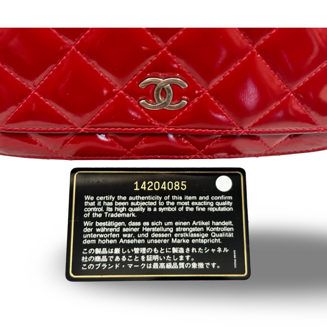Chanel Classic Patent Quilted Wallet On Chain WOC Red