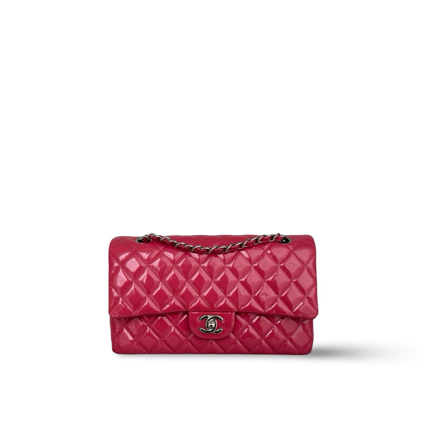 Chanel Quilted Patent Medium Double Flap - SHW / Pink