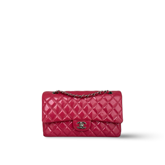 Chanel Quilted Patent Medium Double Flap - SHW / Pink