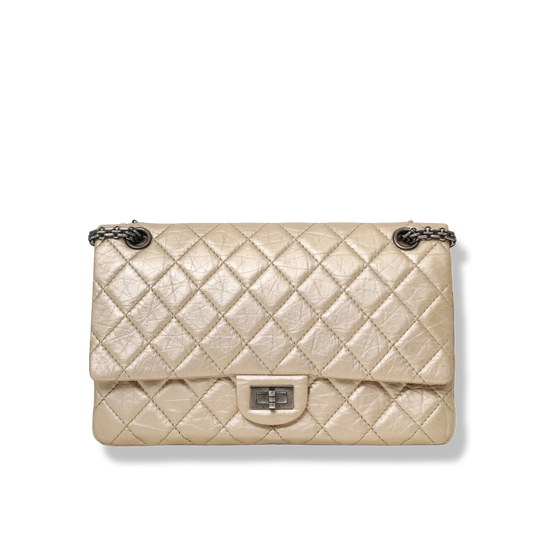 Chanel Quilted Aged Calfskin Metallic 2.55 Flap Bag - Dark SHW /Gold