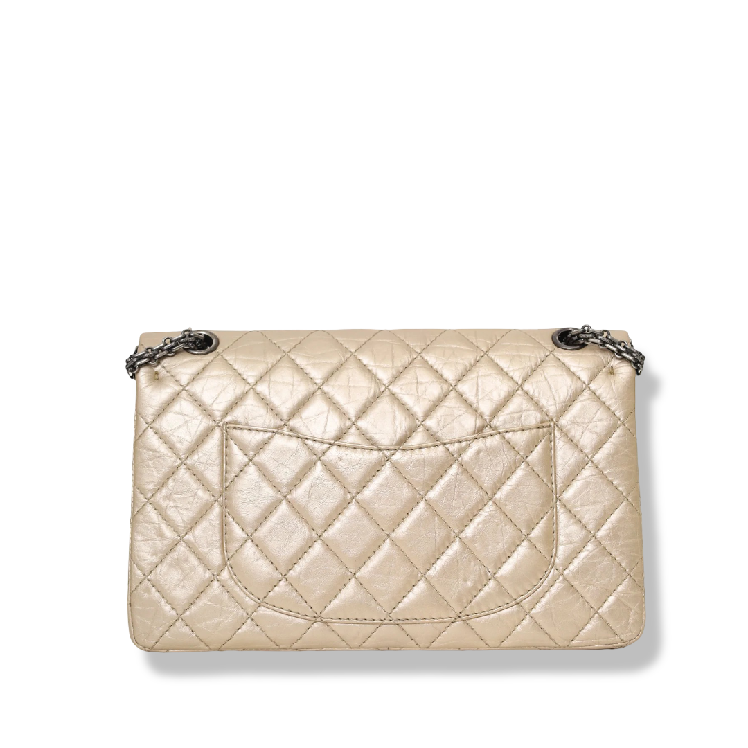 Chanel Quilted Aged Calfskin Metallic 2.55 Flap Bag - Dark SHW /Gold