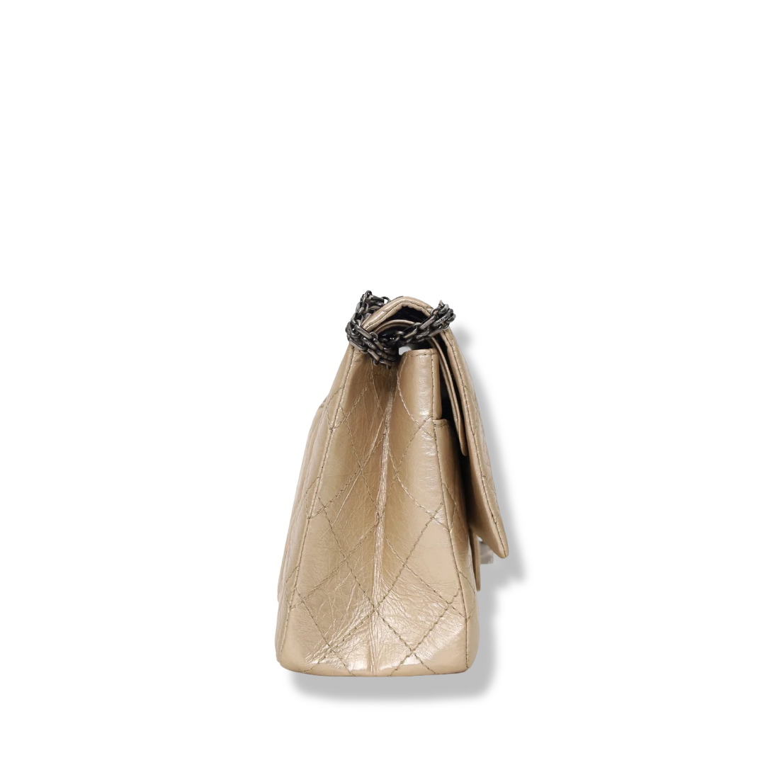 Chanel Quilted Aged Calfskin Metallic 2.55 Flap Bag - Dark SHW /Gold