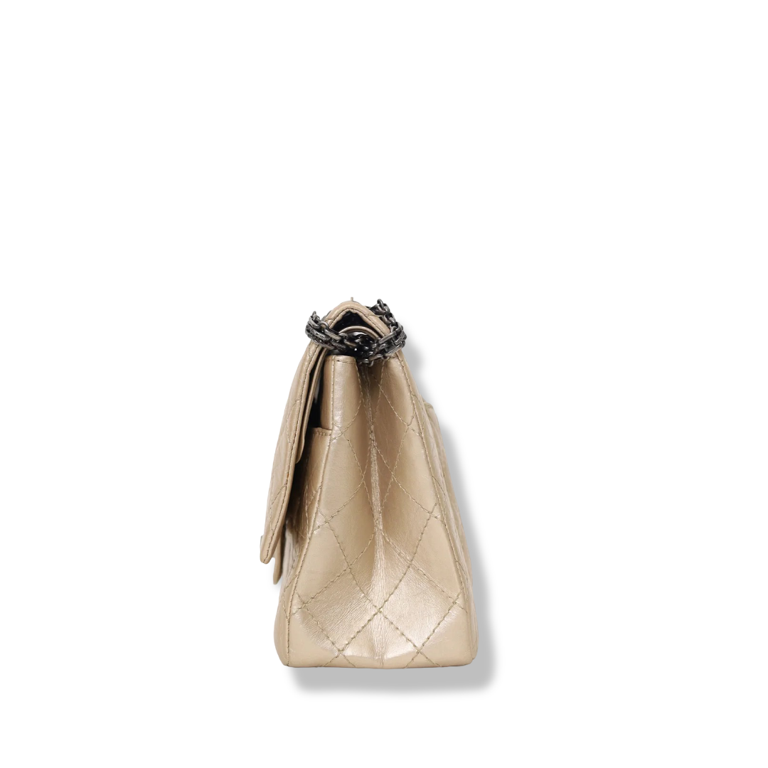 Chanel Quilted Aged Calfskin Metallic 2.55 Flap Bag - Dark SHW /Gold