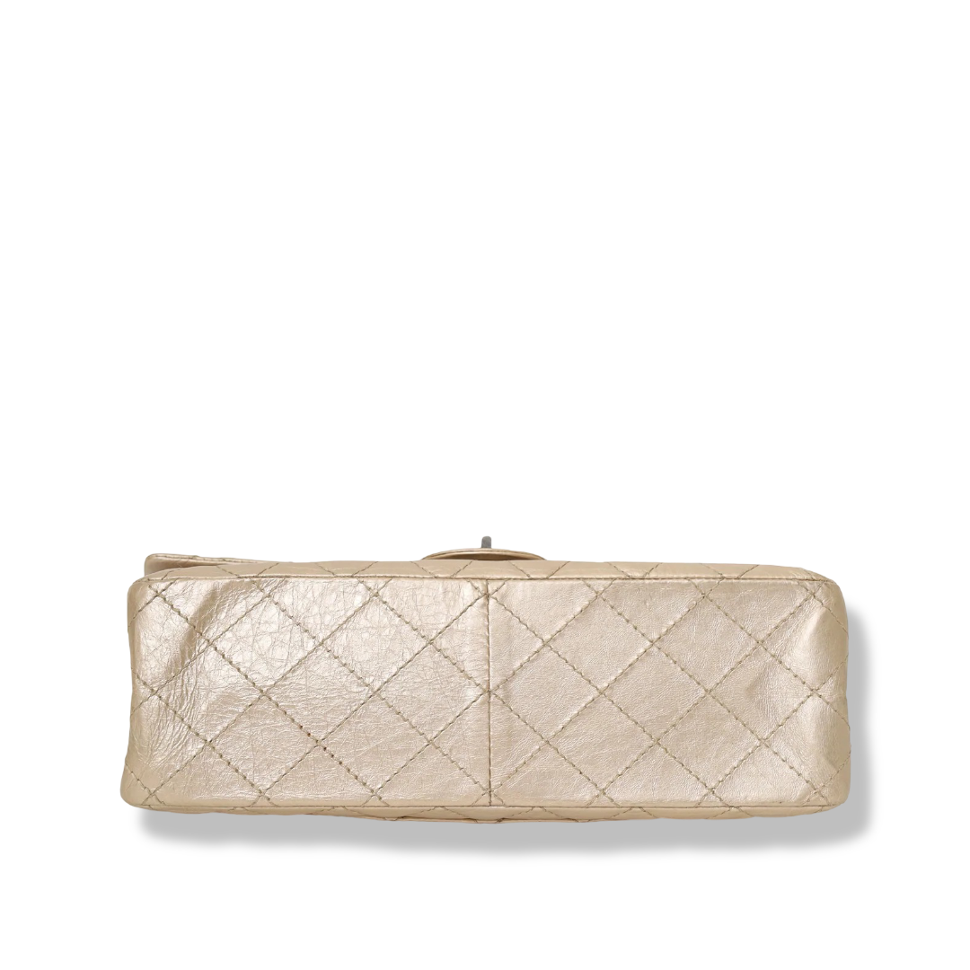 Chanel Quilted Aged Calfskin Metallic 2.55 Flap Bag - Dark SHW /Gold