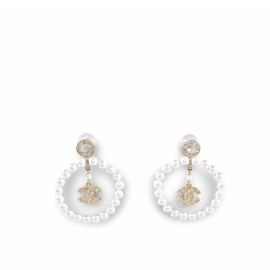 Chanel 20B Crystal Pearl Large Hoop Earrings - GHW