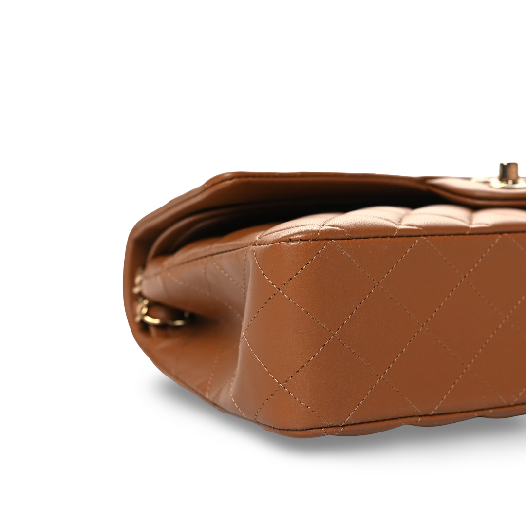 Chanel Quilted Lambskin Medium Double Flap - GHW/ Caramel