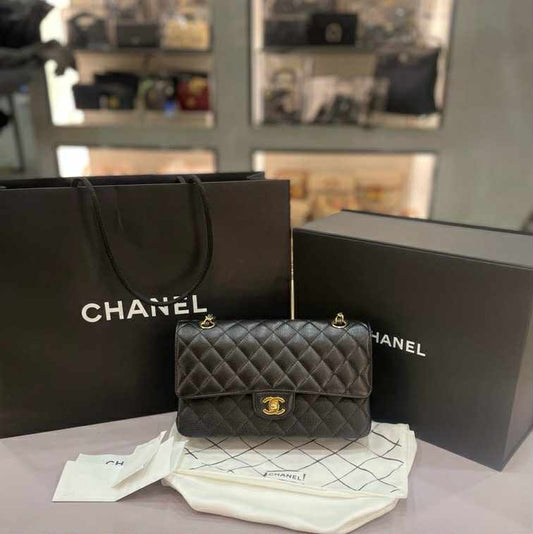 Chanel Quilted Caviar Medium Double Flap - GHW / Black