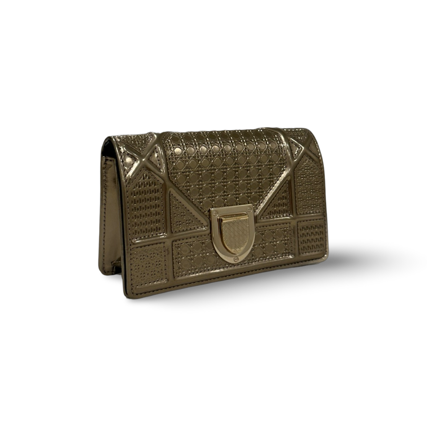Dior Metallic Micro-Cannage Baby Diorama Flap Bag - Gold